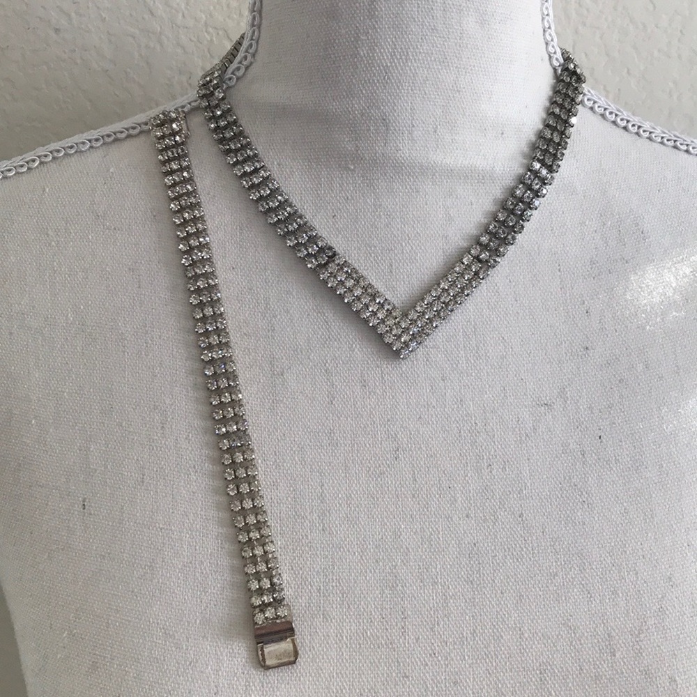 Modern Rhinestone Necklace and Matching Bracelet